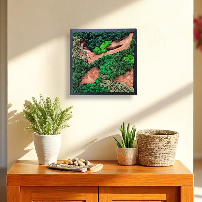 Art mural en bois de cèdre naturel et mousse préservée - fait à la main