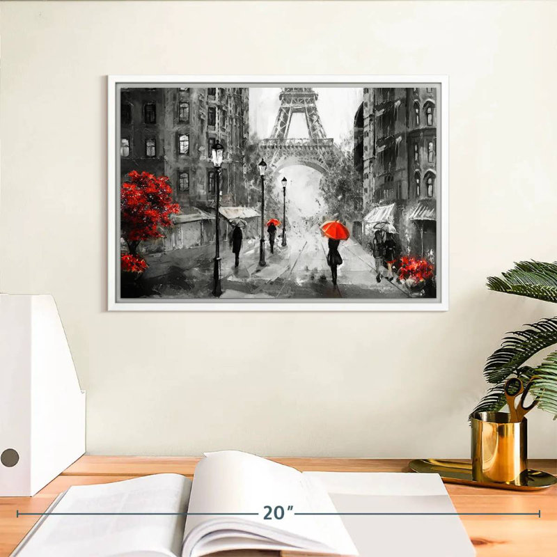 Paris, jour de pluie, Cadre flottant blanc, 13 po x 9 po