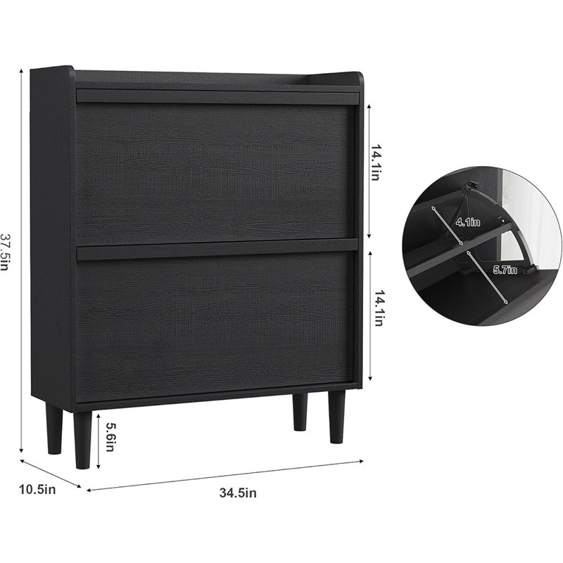 Shoe Cabinet with 2 Flip Drawers and Adjustable Shelves, Wooden Hidden Shoe Storage Organizer for Entryway, Hallway, or Living Room