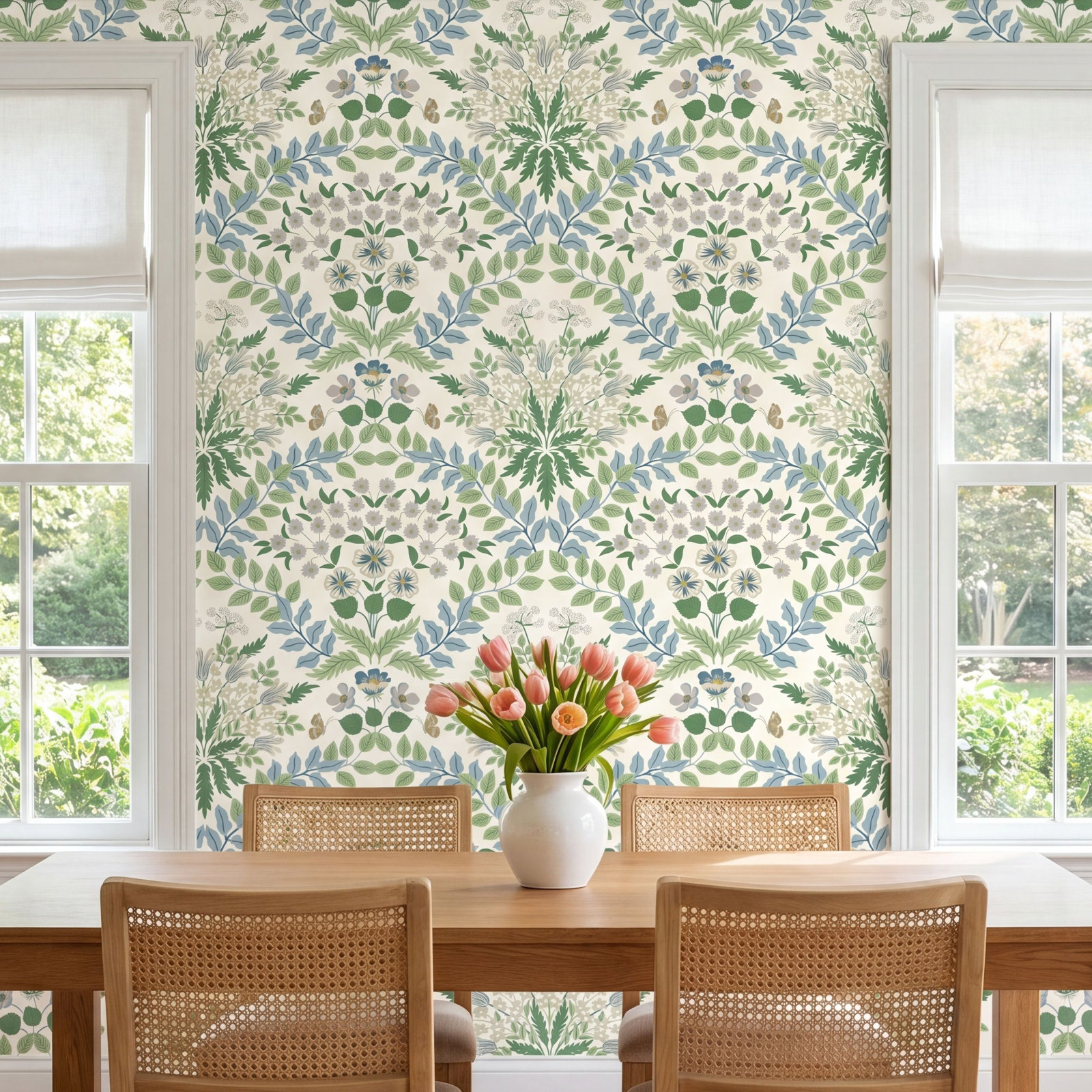 Bramble Wallpaper Double Roll, White/Blue