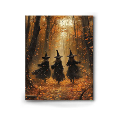 ART Halloween Wall Vintage Three Witches in The Forest Witchy Canvas Painting Fall Print Wall Gothic Decor Cool Witch Poster Witchy Room Aesthetic and Halloween Room Decor