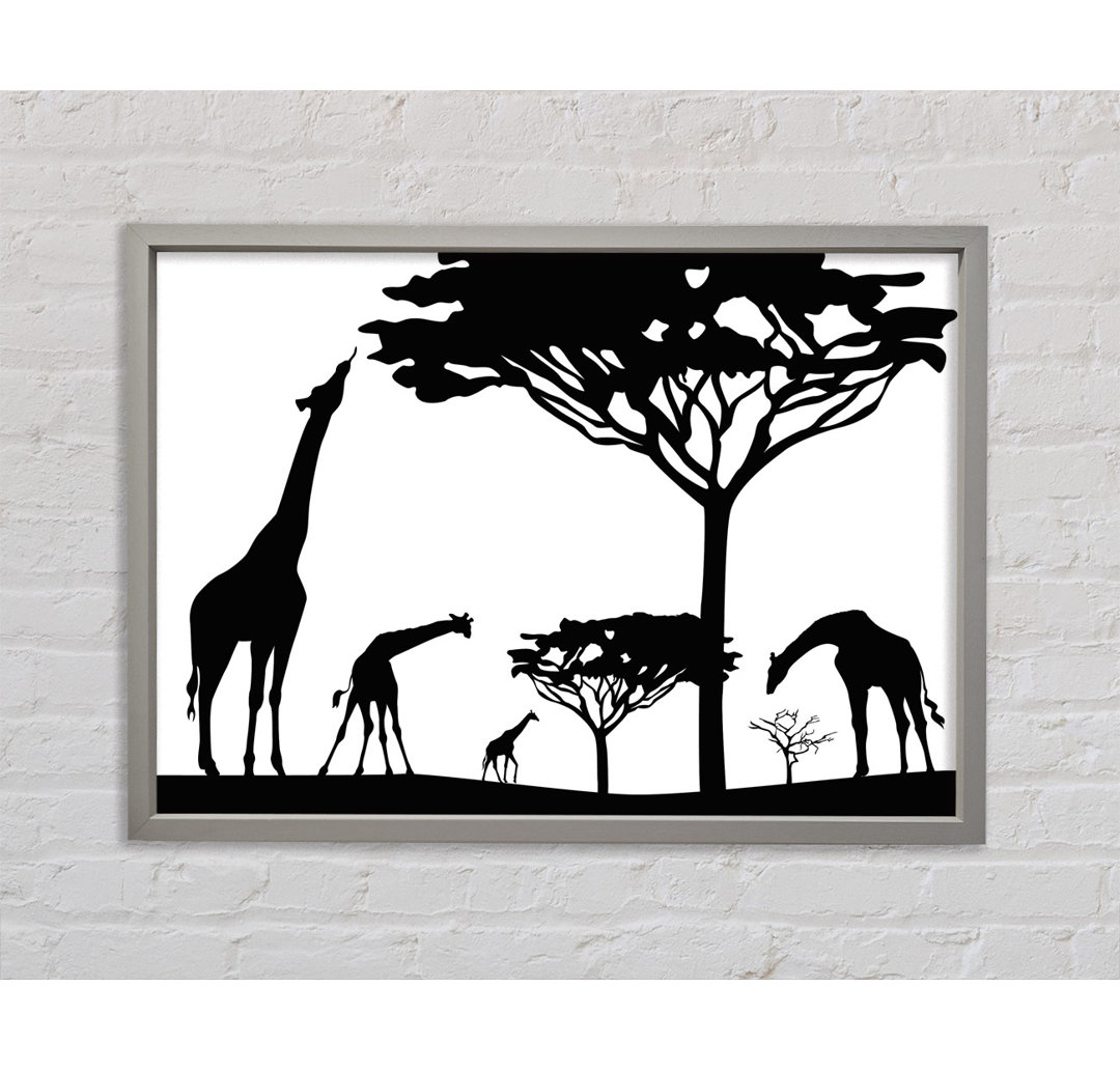 Giraffe Silhouette - Einzelner Bilderrahmen Kunstdrucke auf Leinwand