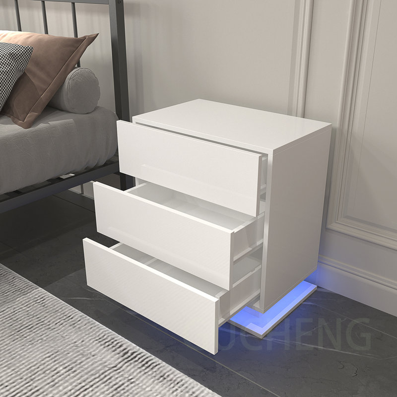 Table de chevet moderne à 3 tiroirs à DEL, idéale pour la décoration de chambre à coucher