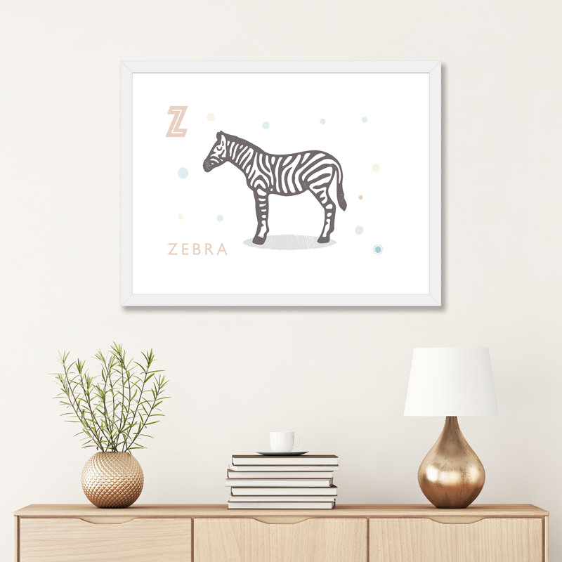 Zèbre - imprimé, Papier encadré blanc, Blanc, H 24 po x l 32 po x P 1 po