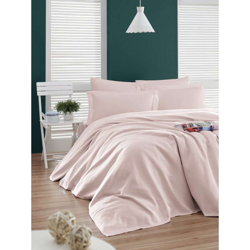 Couvre-lit / couvre-lit 100% coton Lamarr, Rose, Couvre-lit 79 po x 91 po