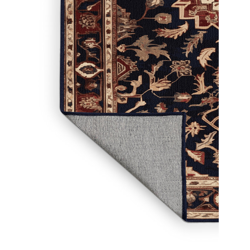 Machine Washable Persian Black Area Rug, Square 7'