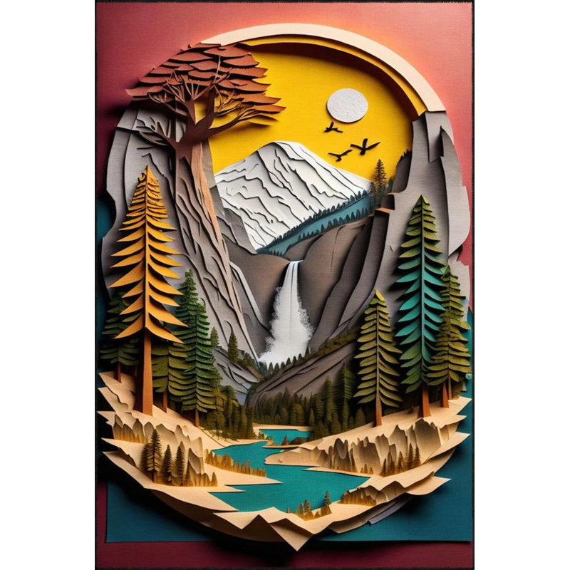 Woven Floor Carpet With Mountain And Landscape Pattern In Painting Form, Round 4'