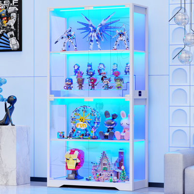 Glass Display Cabinet, Curio Cabinet, Bookcase with 3 Color LED Lights