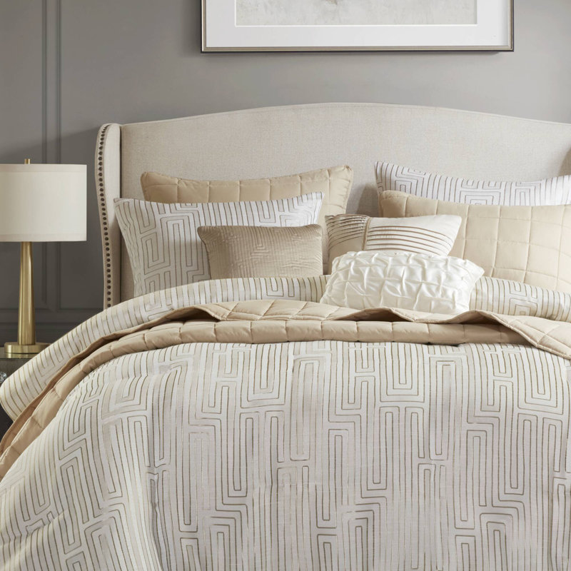 Ensembles de literie de luxe très grand, conception jacquard en polyester ivoire pour la maison