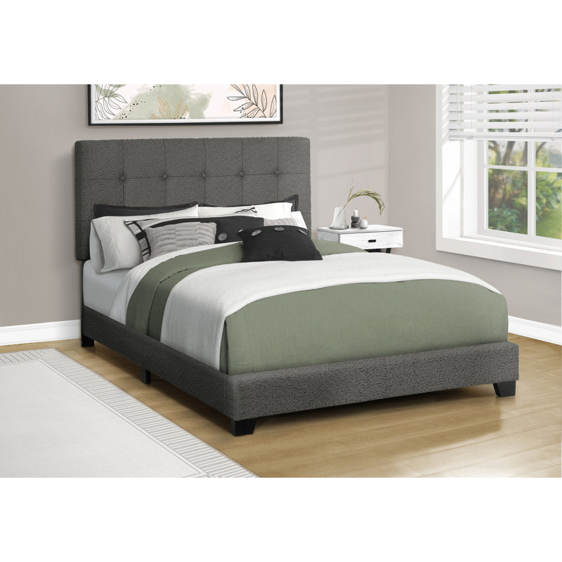 Lit, chambre à coucher, cadre seulement, tapissier, transitionnel, Lit double, Gris