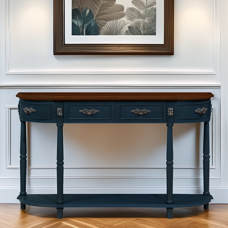 Driscilla Retro Style Solid Wood Console Table, Navy