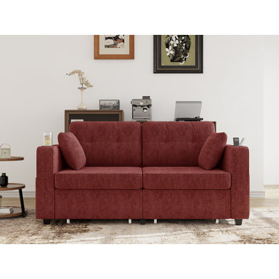 68'' Chenille Sofa With Multi-Functional Armrests