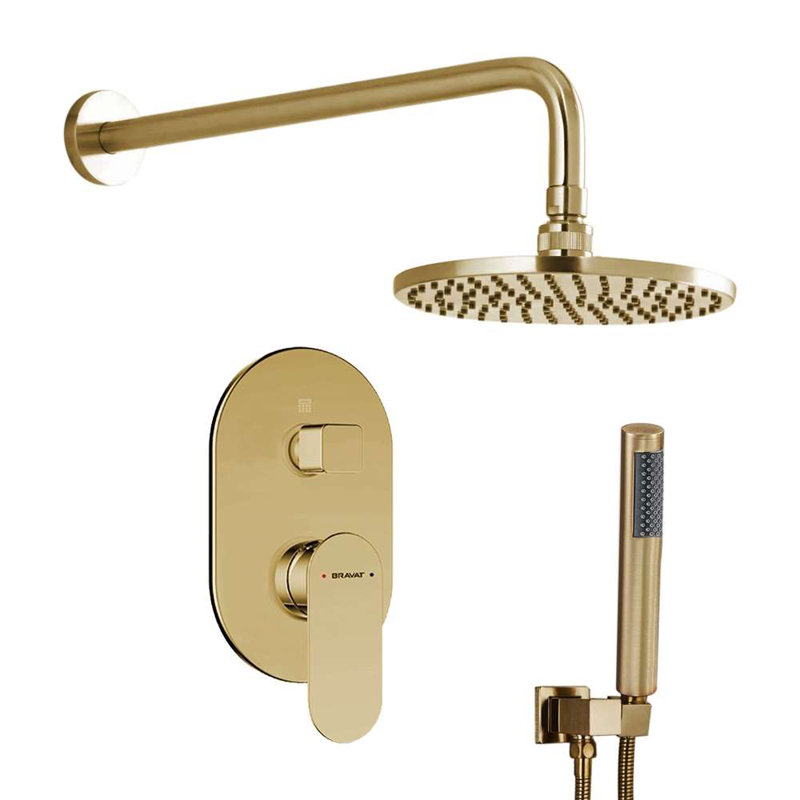 Bravat 3 Way Concealed Shower Mixer in Brushed Finish for Elegant Wall Mounted Installations