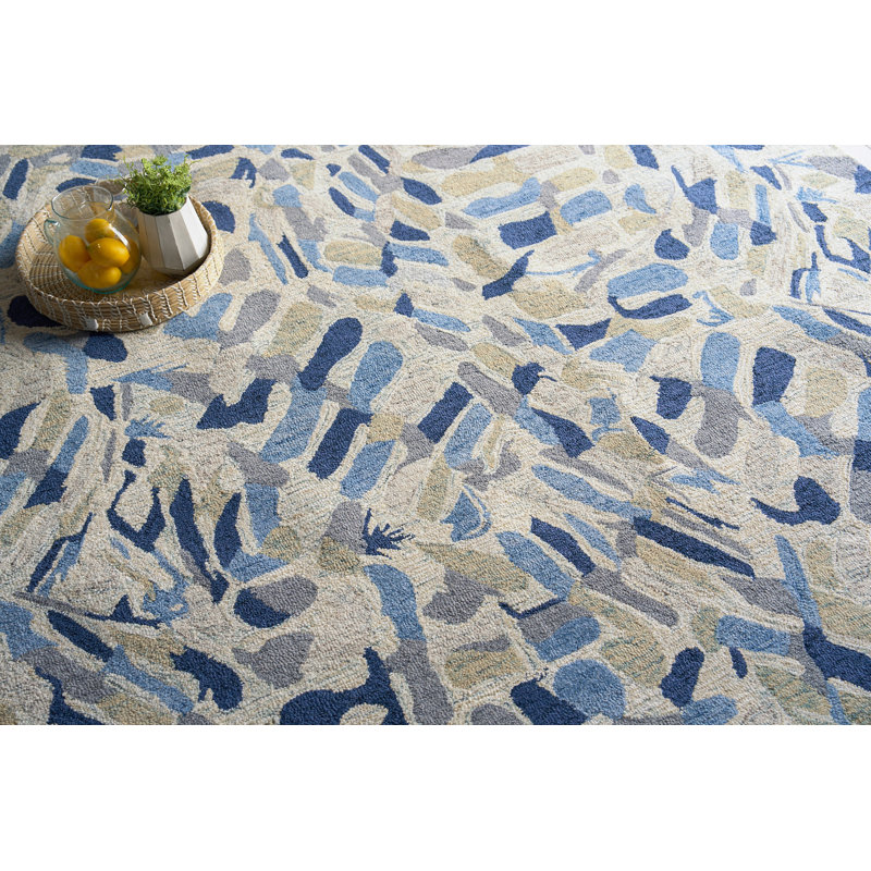 Botanica Navy/Ivory/Multi New Zealand Wool hand-tufted Area Rug, Rectangle 14' x 18'