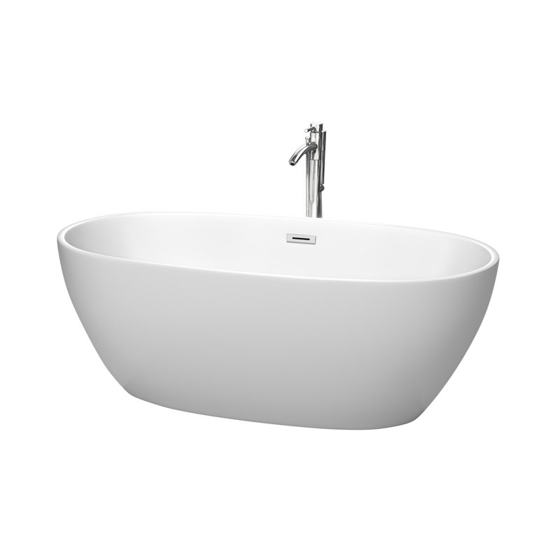 Juno 63'' x 32'' Soaking Acrylic Bathtub with Faucet, Matte White/Polished Chrome