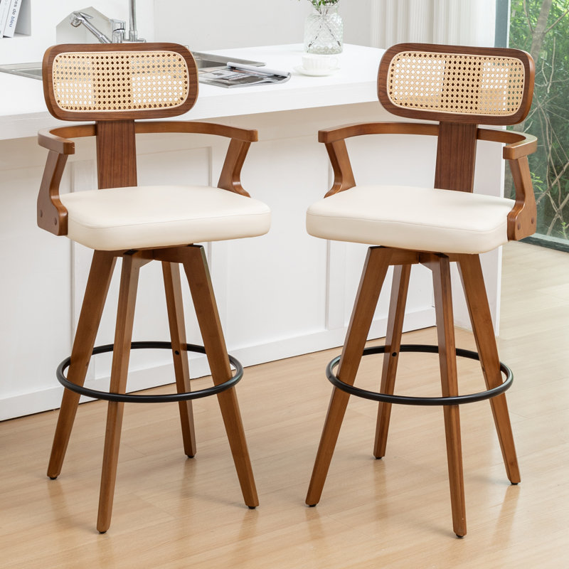 Swivel Upholstered Counter Stool, Beige, Bar Stool (77cm Seat Height)