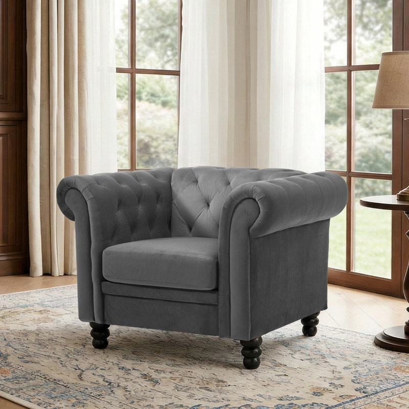 Gazim 42.52“ Wide Tufted Chesterfield Chair Accent Chair, Gray Velvet