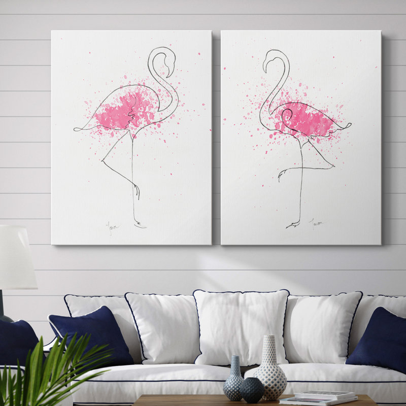 Flamingo Splash I - ensemble de 2 reproductions d'art, Pas de tapis, H 32 po x l 48 po x P 1 po, Toile tendue