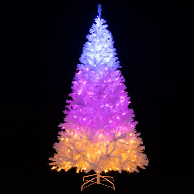  Arbre de Noël artificiel articulé blanc 7,5 pi avec branches en PVC 1346