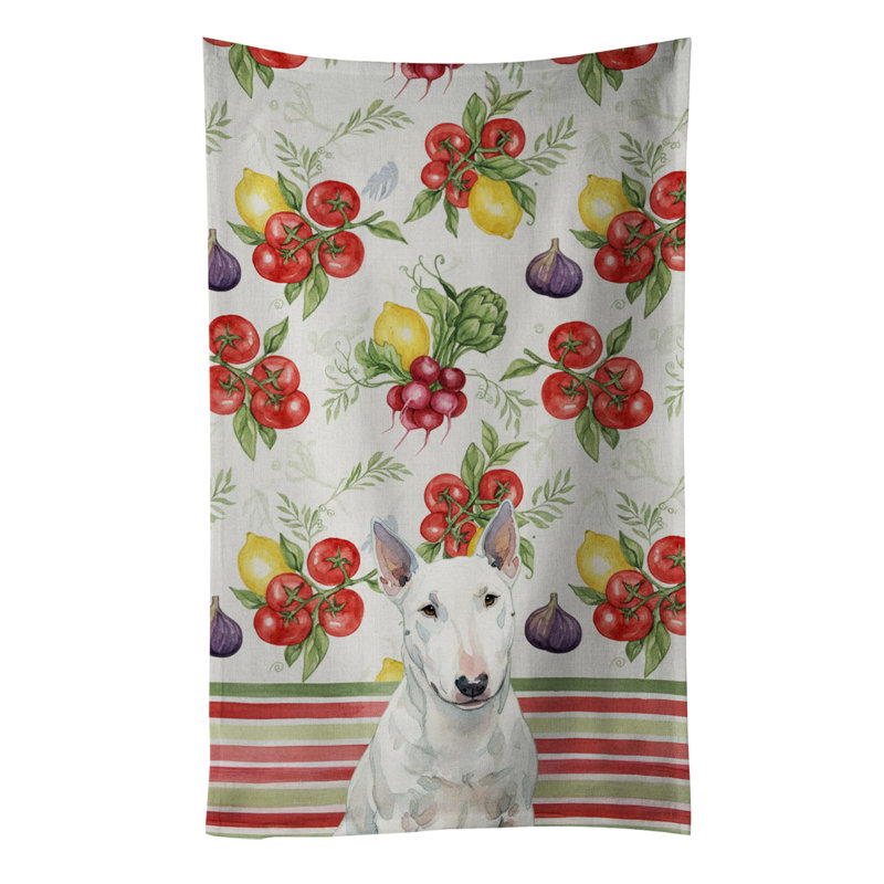 White Miniature Bull Terrier Vegetables Kitchen Towel, White Miniature Bull Terrier