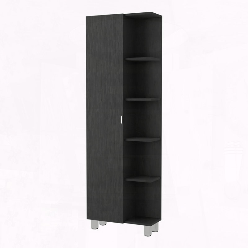 Urano Mirror Linen Cabinet – Four Interior and Five External Shelves – Black, Black