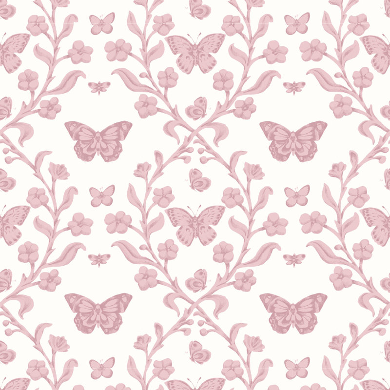 Butterfly Garden - Papier peint, Rosé vieilli, Papier de qualité supérieure, Non-Pasted