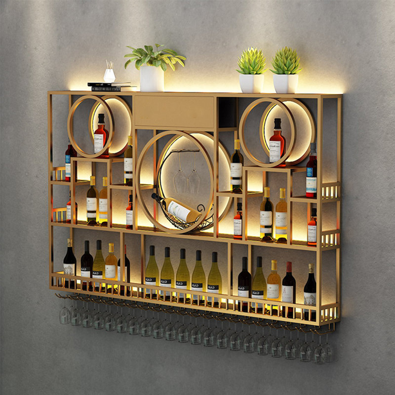 Circle Wall Mounted Wine Rack, Gold, 47.2" H x 118.1" W x 7.8" D