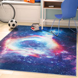 Tapis bleu / rose / jaune en polyester tissé à la machine Kehr