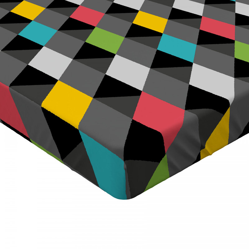 Microfiber Geometric Fitted Sheet, Queen Fitted Sheet
