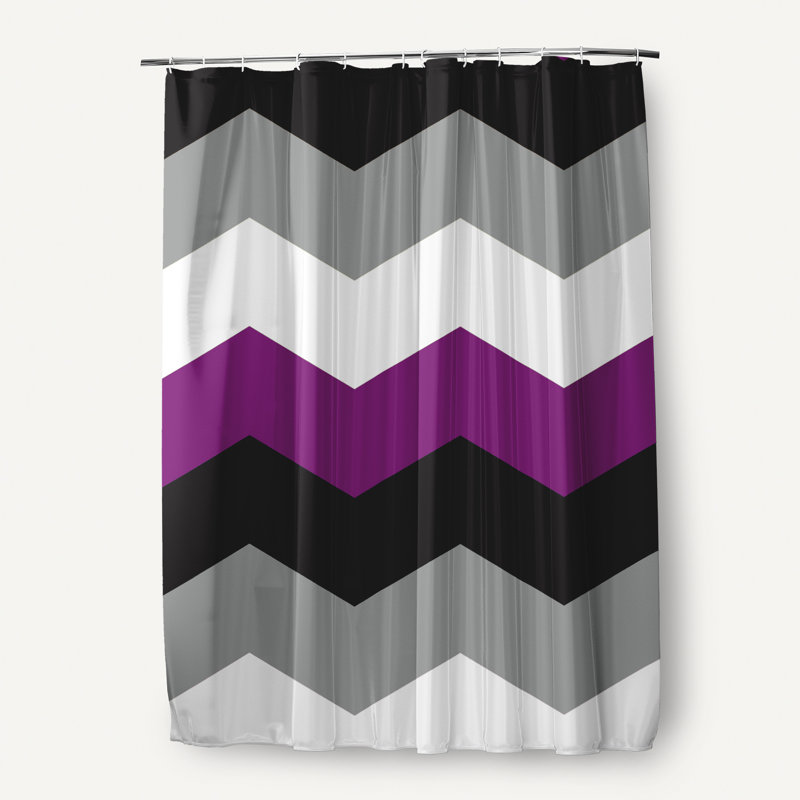 Rideau de douche en polyester à chevrons, Noir / gris / blanc / mauve