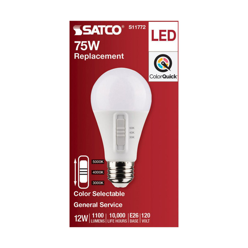 12 Watt (75 Watt Equivalent), A19 LED, Non-Dimmable Light Bulb, Selectable CCT E26/Medium (Standard) Base, 12 W