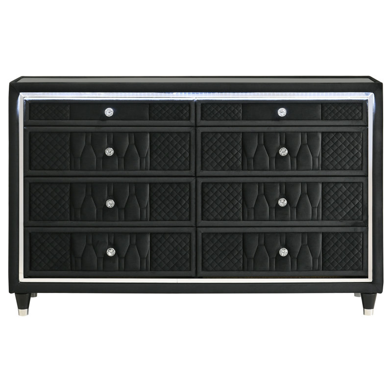 Castiglione 8-Drawer LED Bedroom Dresser Cabinet Black
