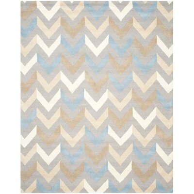 Aundray Chevron Handmade Tufted Wool Grey/Ivory Area Rug -  George Oliver, VKGL5382 32902235