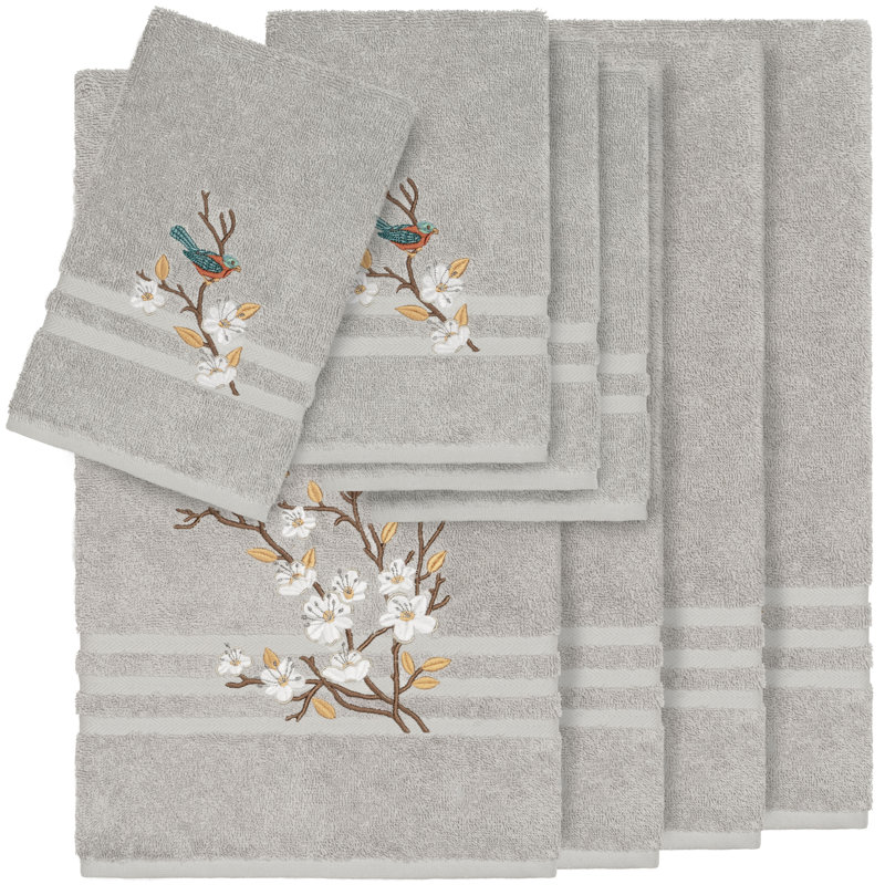 Spring Time 8 Piece Turkish Cotton Towel Set, Light Gray