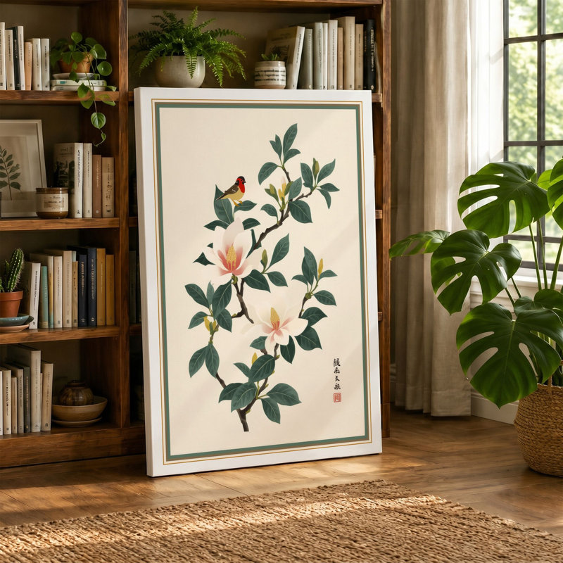 Study in Cream Botanical - Wrapped Canvas, 24x16 - 61.0 x 40.6 cm, Ochre Border