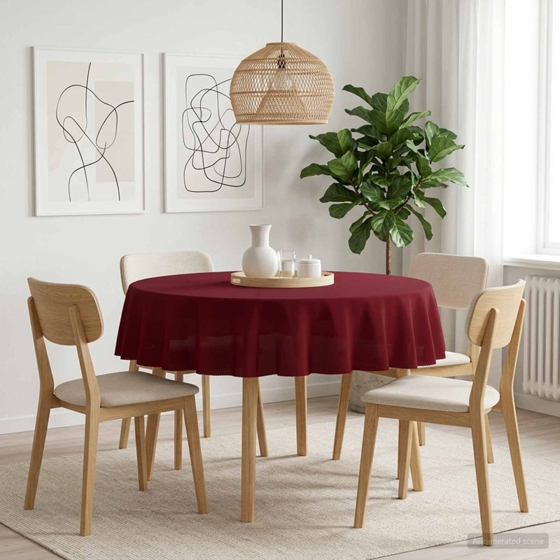 Table Cloth Plain Polyester Cover Fabric Tablecloth Kitchen Dining for, 180 cm L, Wine Red, 1