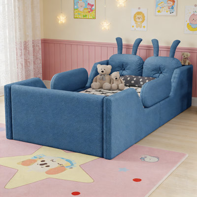 Upholstered Platform Bed with Removable Side Rails, Ideal for Kids' Rooms and Safe, Comfortable Sleep