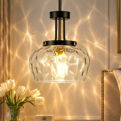 Alejo 9.44'' 1-Light Bowl-Shaped Water Ripple Glass Pendant Light for Kitchen Island