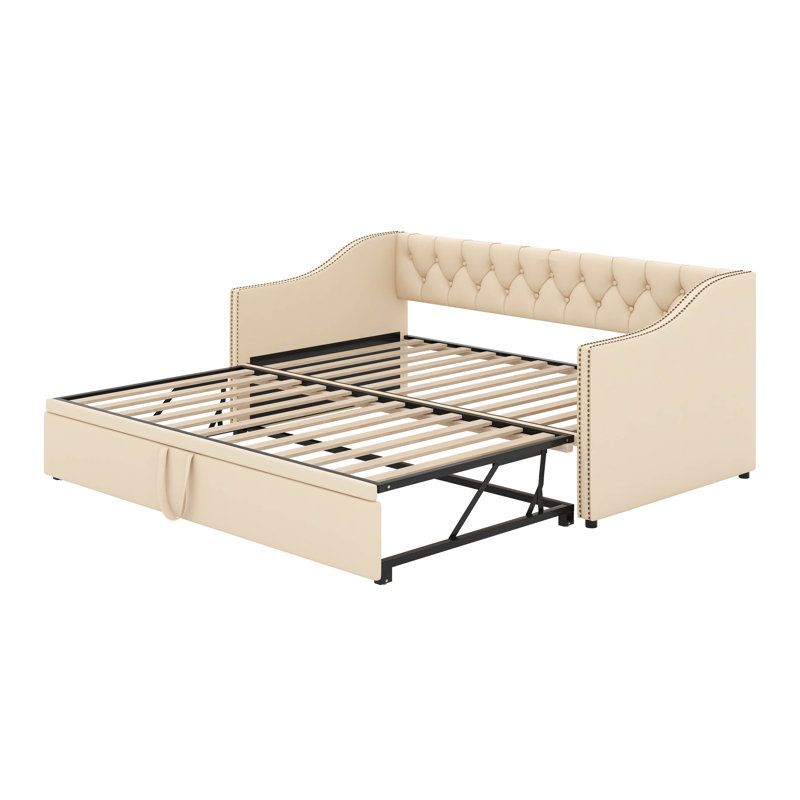 Lit de jour simple rembourré avec couchette, Beige