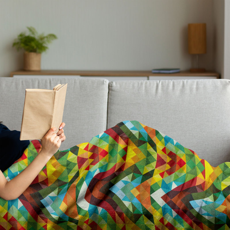 Ambesonne Colorful Fleece Throw Blanket Abstract Optic Pattern Multicolor, 50" W x 60" L