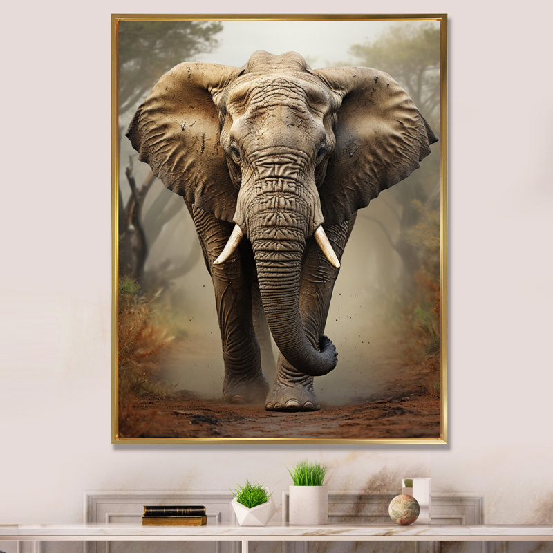 " African Elephant Race Elegance II ", 32" H x 24" W x 1" D, Gold Floater Framed