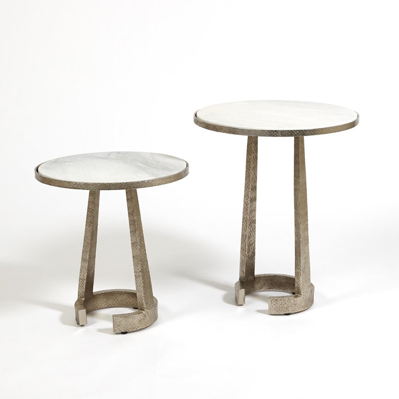 Elegant Florence Round Marble & Bronze C-Table with Storage