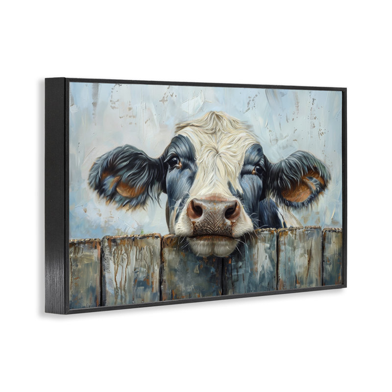 «Howdy Neighbour Cow», art de la giclée encadrée par Petals Prints Design, Giclée encadrée noir minuit, H 16 po x l 24 po