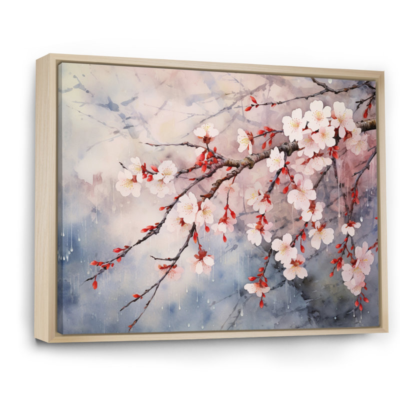 «Flower Whispers Cherry Blossoms» sur toile, H 24 po x l 32 po x P 1 po, Cadre naturel flottant