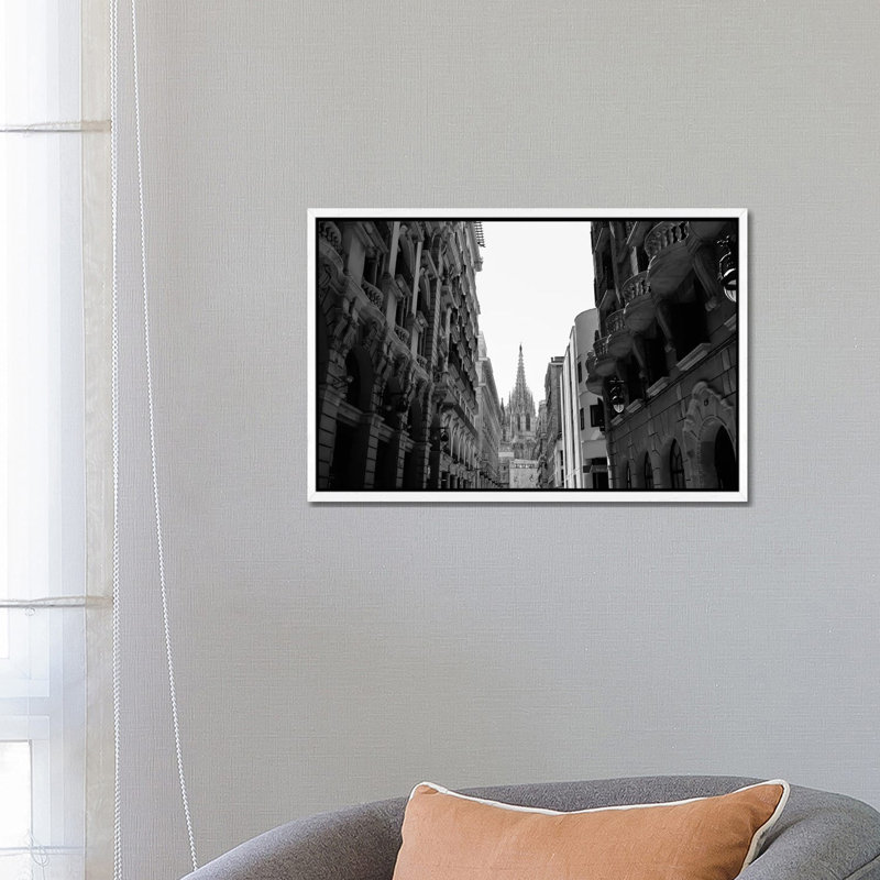 Cathedral Of Barcelona by Bethany Young - Print on Canvas, 45.72cm H x 66.04cm W x 3.81cm D, White Framed
