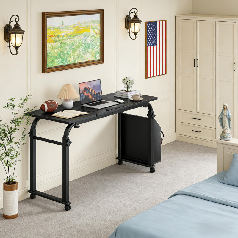 Bed Laptop Table with Wheels and Tilt Board for Home, Black, 23.62" H x 47.2" W x 15.75" D