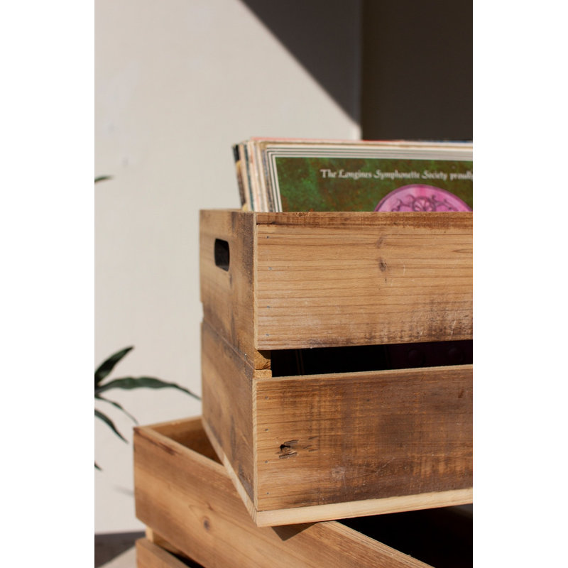  Caisses de rangement en bois avec conception à lattes H 9,5 po, ensemble de 2