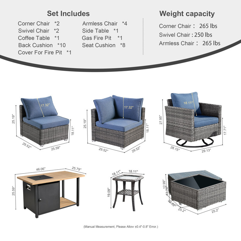 Znyah Wicker 8 - Person Modular Patio Conversation Set with Cushions, Blue