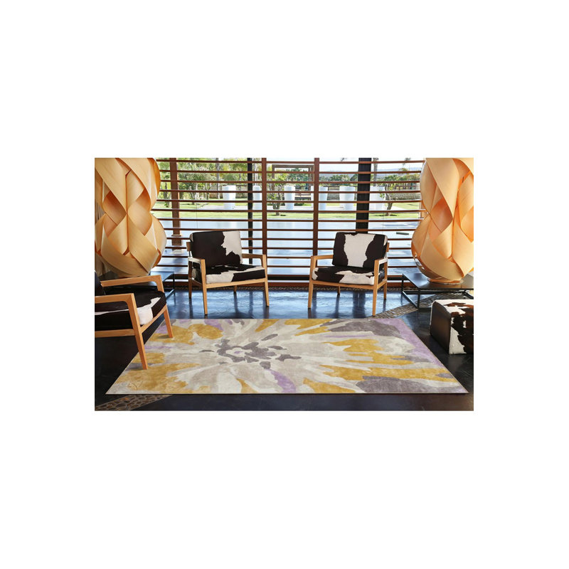 Tapis lavable jaune à motif géométrique à motif géométrique tissé, Sous-tapis carré 3 pi 3 po inclus