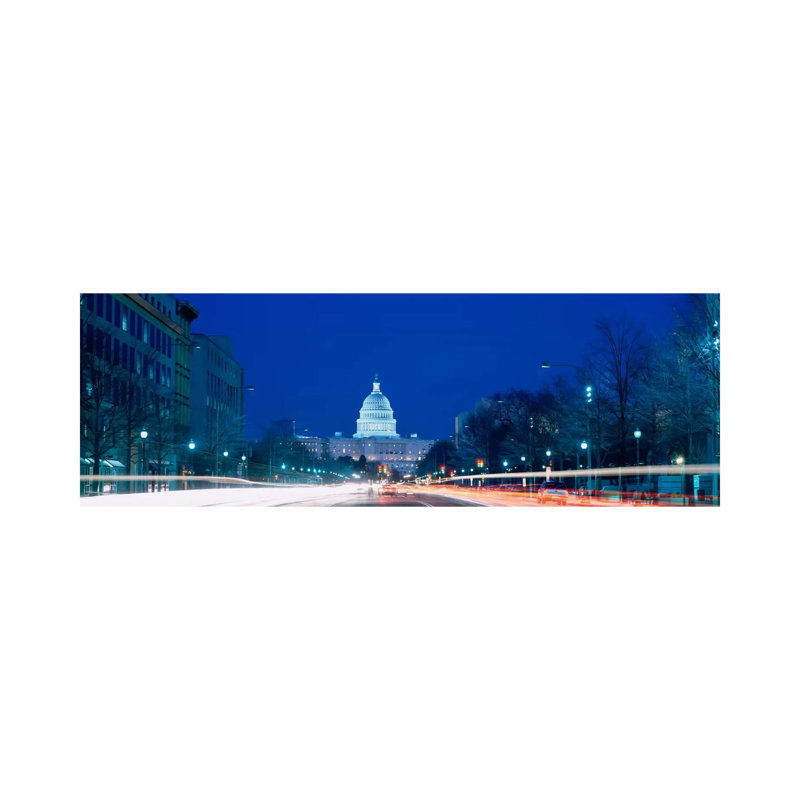 Government Building Lit Up At Dusk, Capitol Building, Pennsylvania Avenue, Washington DC, USA - Wrapped Canvas Panoramic Print